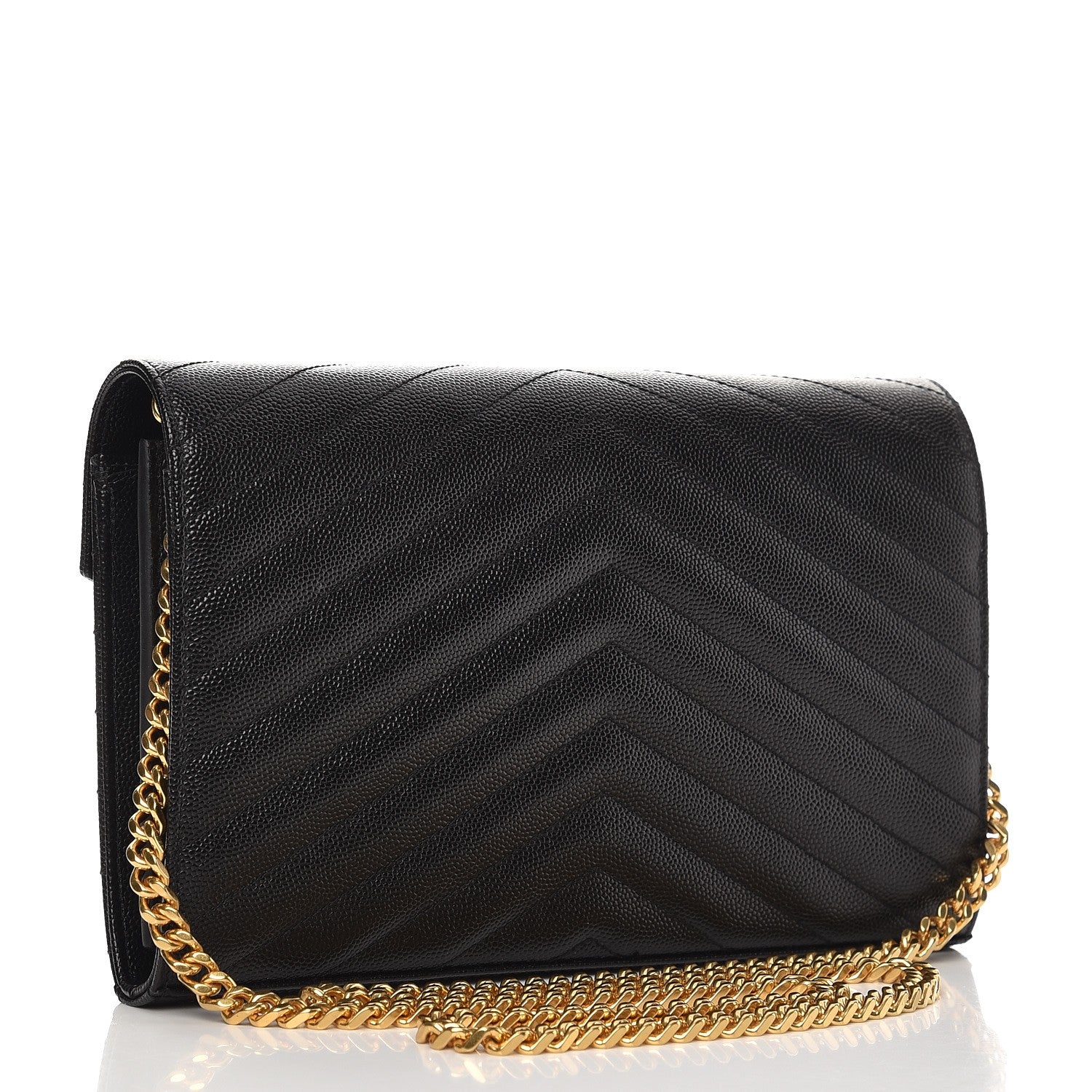 Saint Laurent Grain De Poudre Matelasse Chevron Monogram Chain Wallet Black 3 of 7