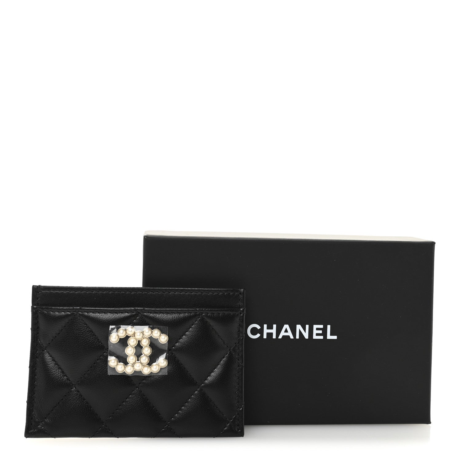 Chanel Lambskin Quilted Pearl CC Chanel Card Holder Black 9 of 9