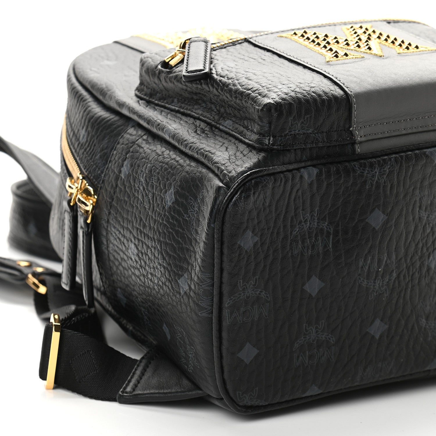 MCM Visetos Studded Small Studded Logo Stripe Backpack Black 7 of 8