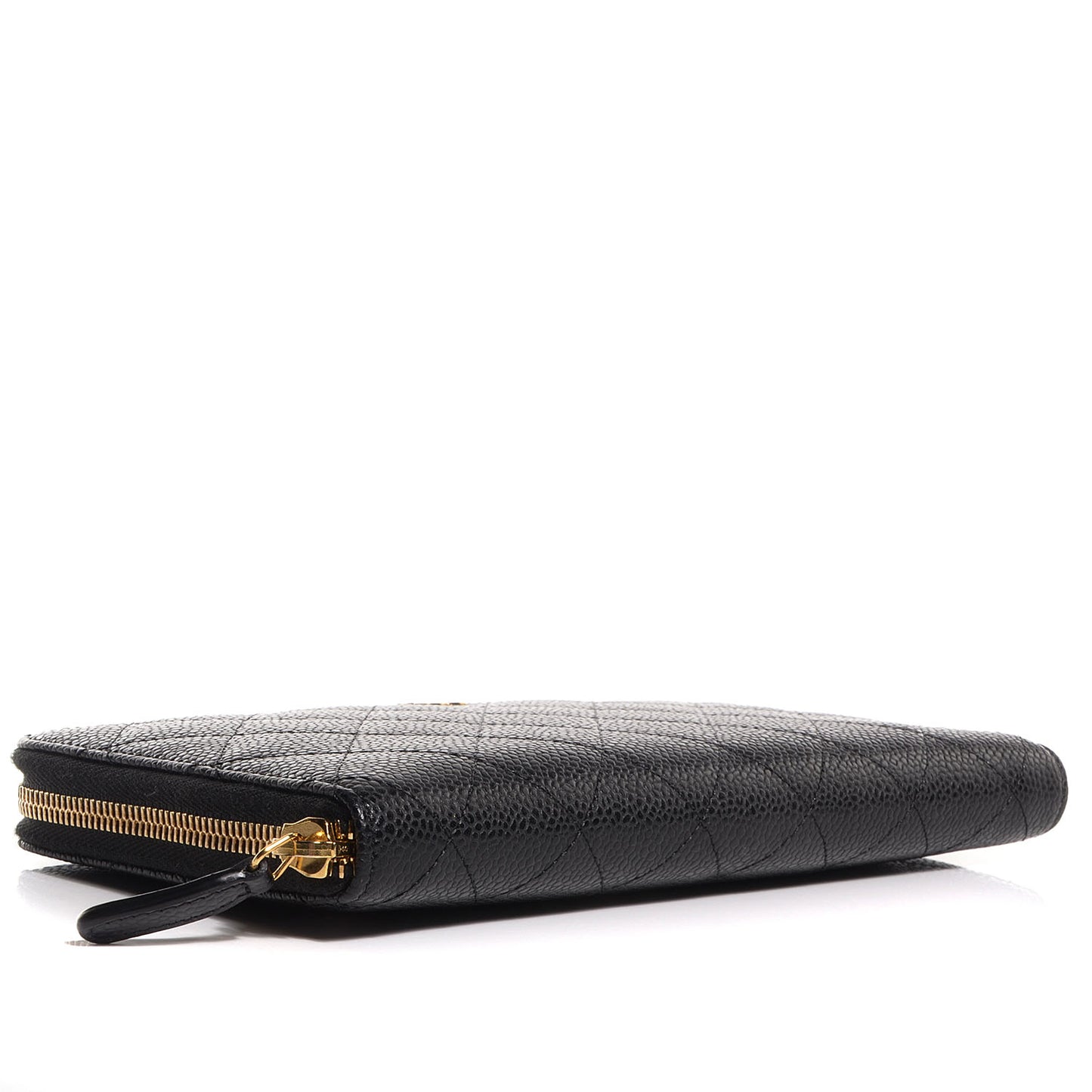 Caviar Quilted Large Zip Around Wallet Black