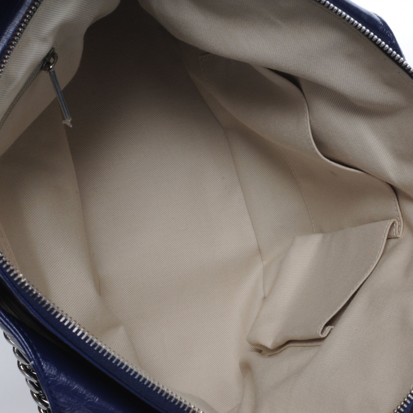 Glazed Goatskin Double Stitch Shoulder Bag Navy Blue