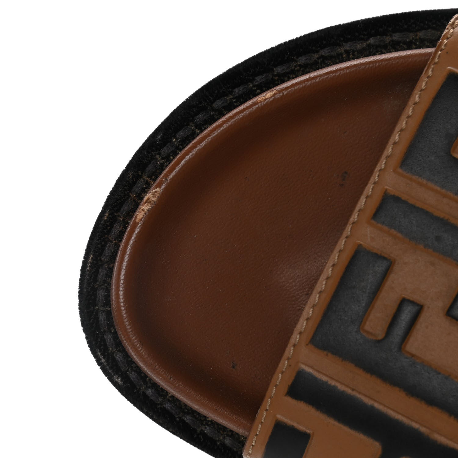 Fendi Calfskin FF Embossed Pearland Slide Sandals 36 Tobacco Moro 9 of 10