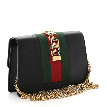Gucci Calfskin Super Mini Sylvie Chain Shoulder Bag Black 4 of 10