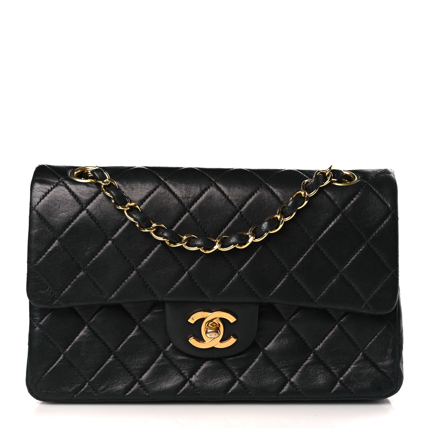 Lambskin Quilted Small Double Flap Black