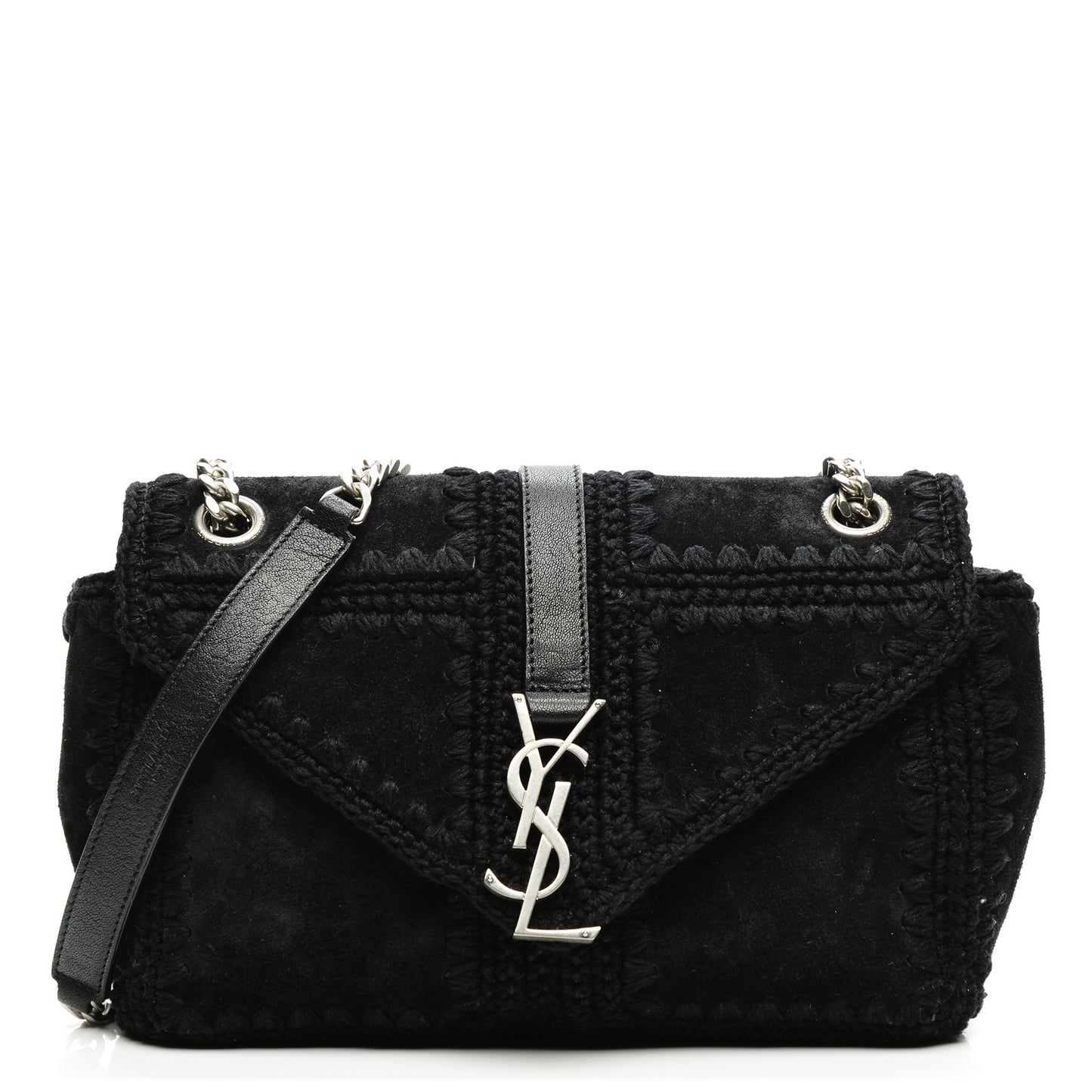 Suede Macrame Medium College Monogram Satchel Black