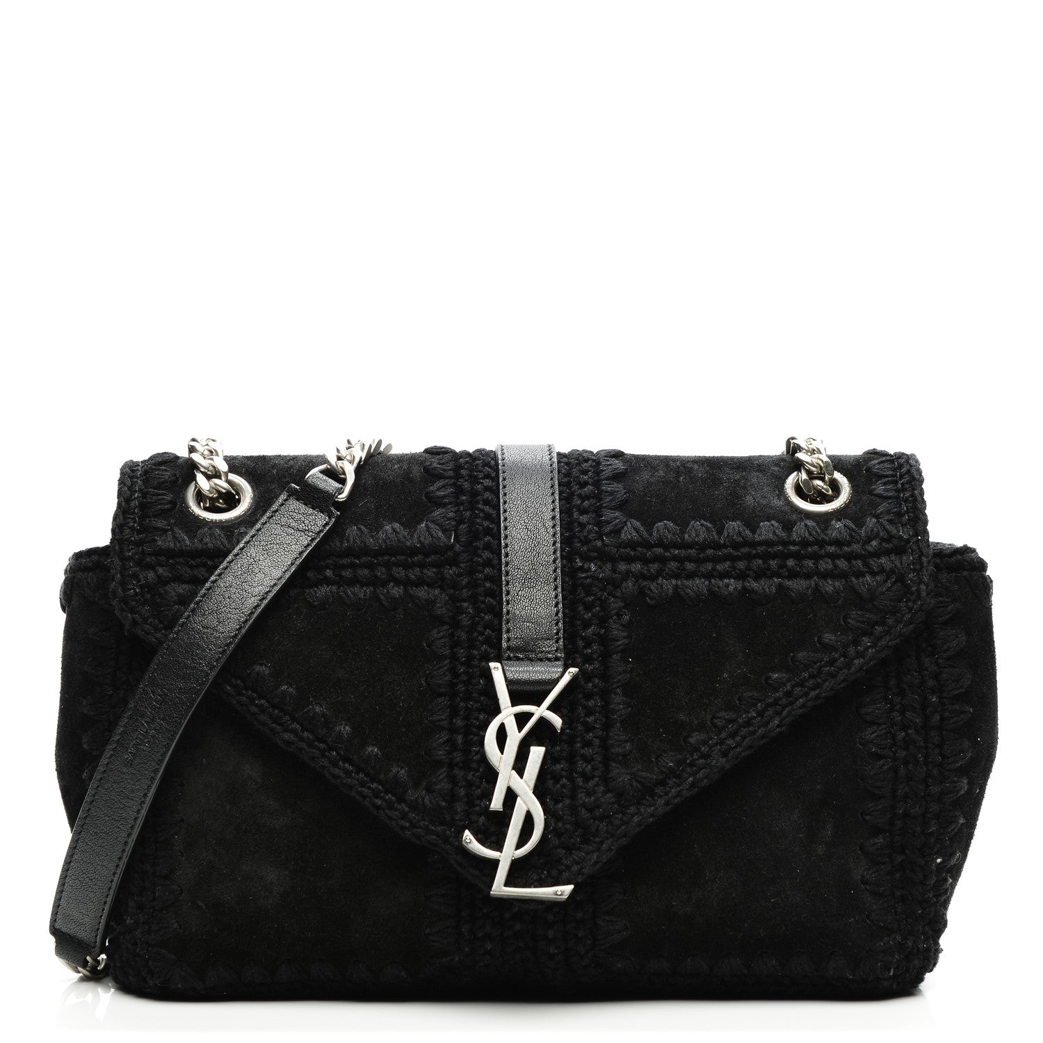 Saint Laurent Suede Macrame Medium College Monogram Satchel Black 1 of 7