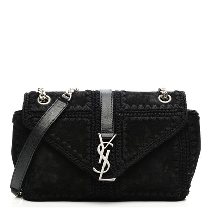 Saint Laurent Suede Macrame Medium College Monogram Satchel Black 1 of 7