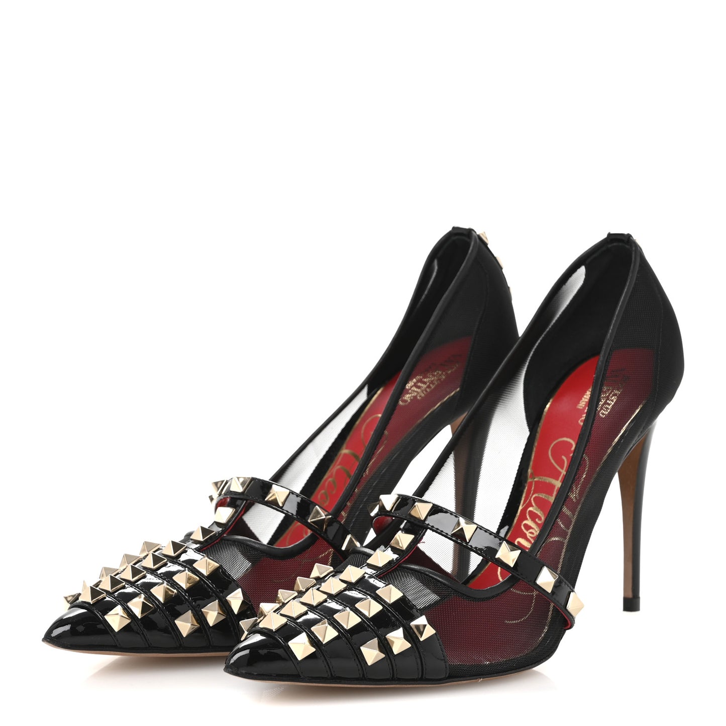 Mesh Patent Rockstud Alcove 100mm Pumps 39.5 Black