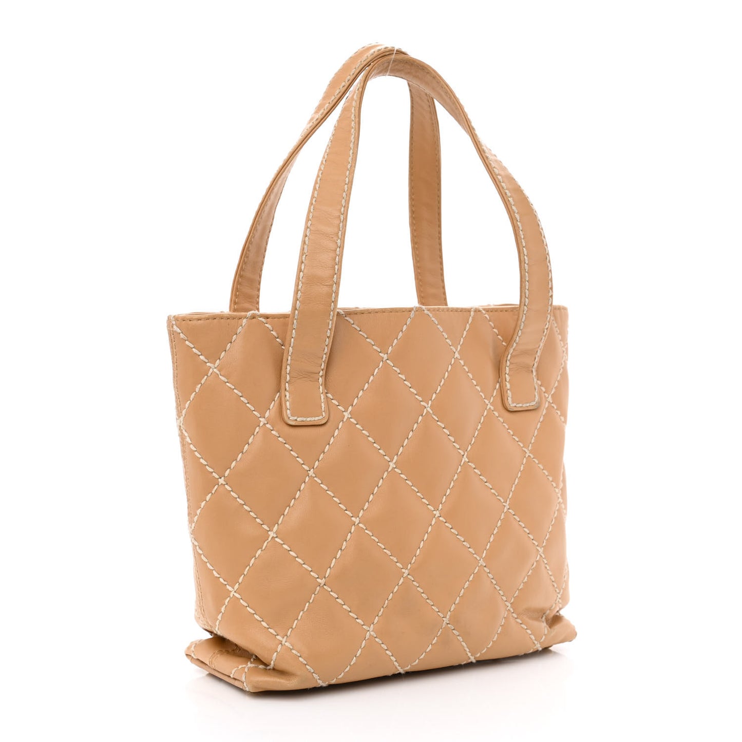 Calfskin Quilted Surpique Stitch Small Tote Beige