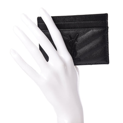 Saint Laurent Grain De Poudre Matelasse Chevron Monogram Credit Card Case Black 2 of 8