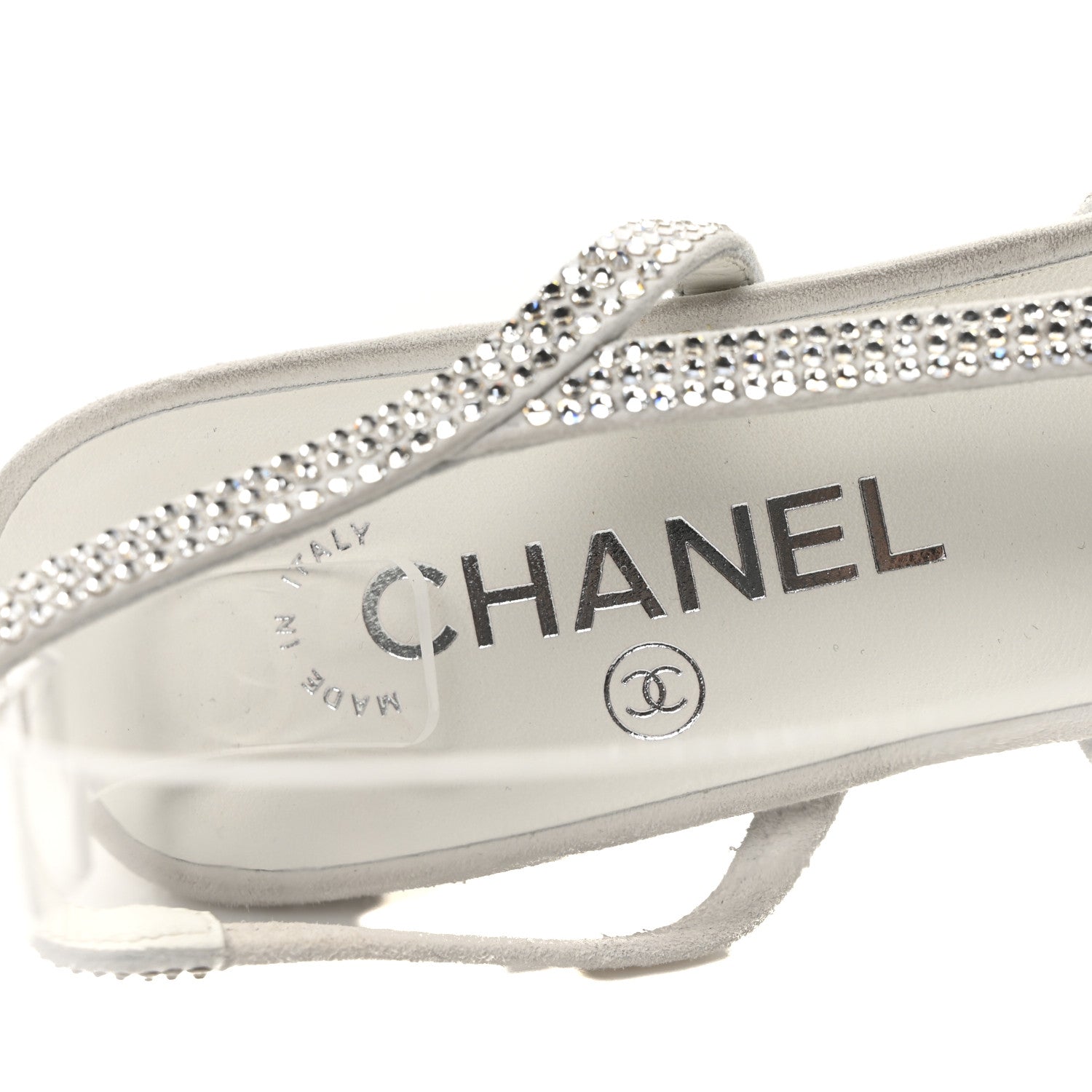 Chanel Strass Grosgrain Cap Toe CC Slingback Pumps 39 Silver Black