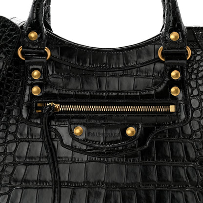 Balenciaga Shiny Supple Calfskin Crocodile Embossed Brass Hardware Neo Classic City Black 7 of 10