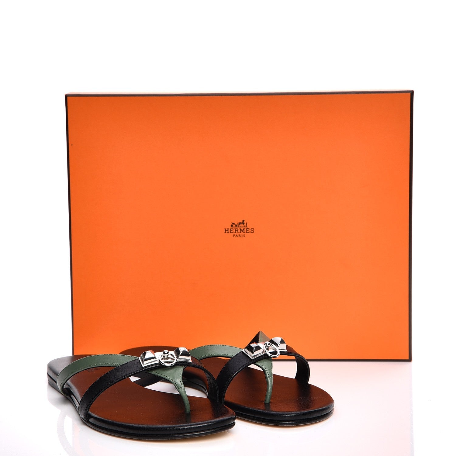 Hermes Nappa Calfskin Corfou Sandals 38 Black Lichen 9 of 9