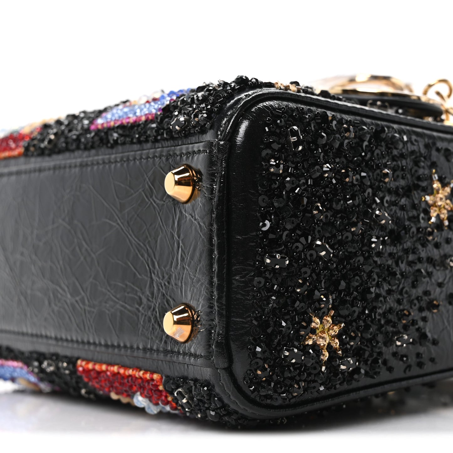 X DOROTHY IANNONE Crinkled Calfskin Crystal Beaded Mini Lady Dior Art Black Multicolor