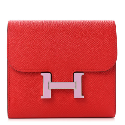 Hermes Epsom Enamel Constance Short Wallet Rouge de Coeur Mauve Sylvestre 1 of 8