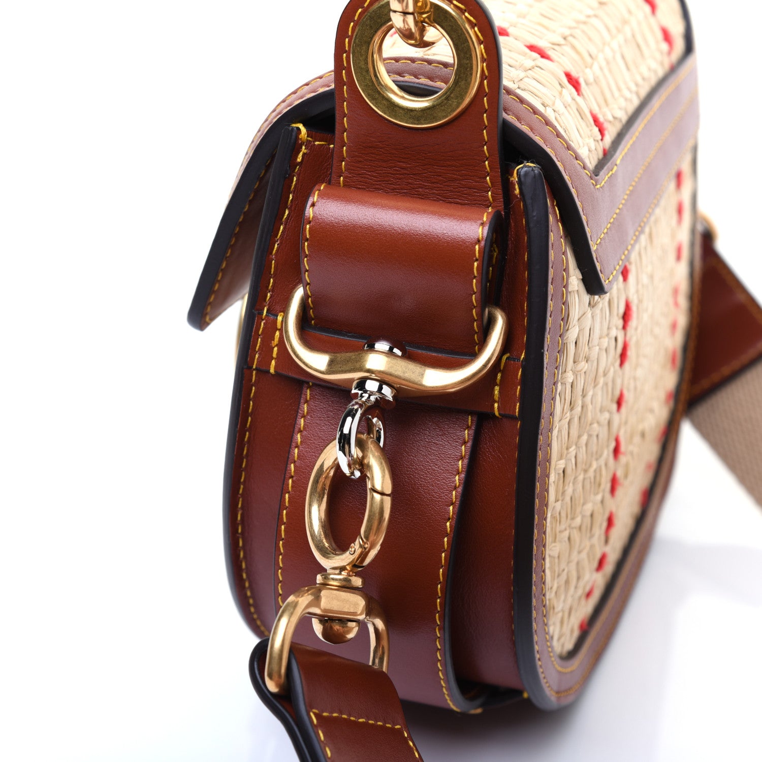 Chloe Calfskin Raffia Embroidered Small Tess Bag Sepia Brown 14 of 17