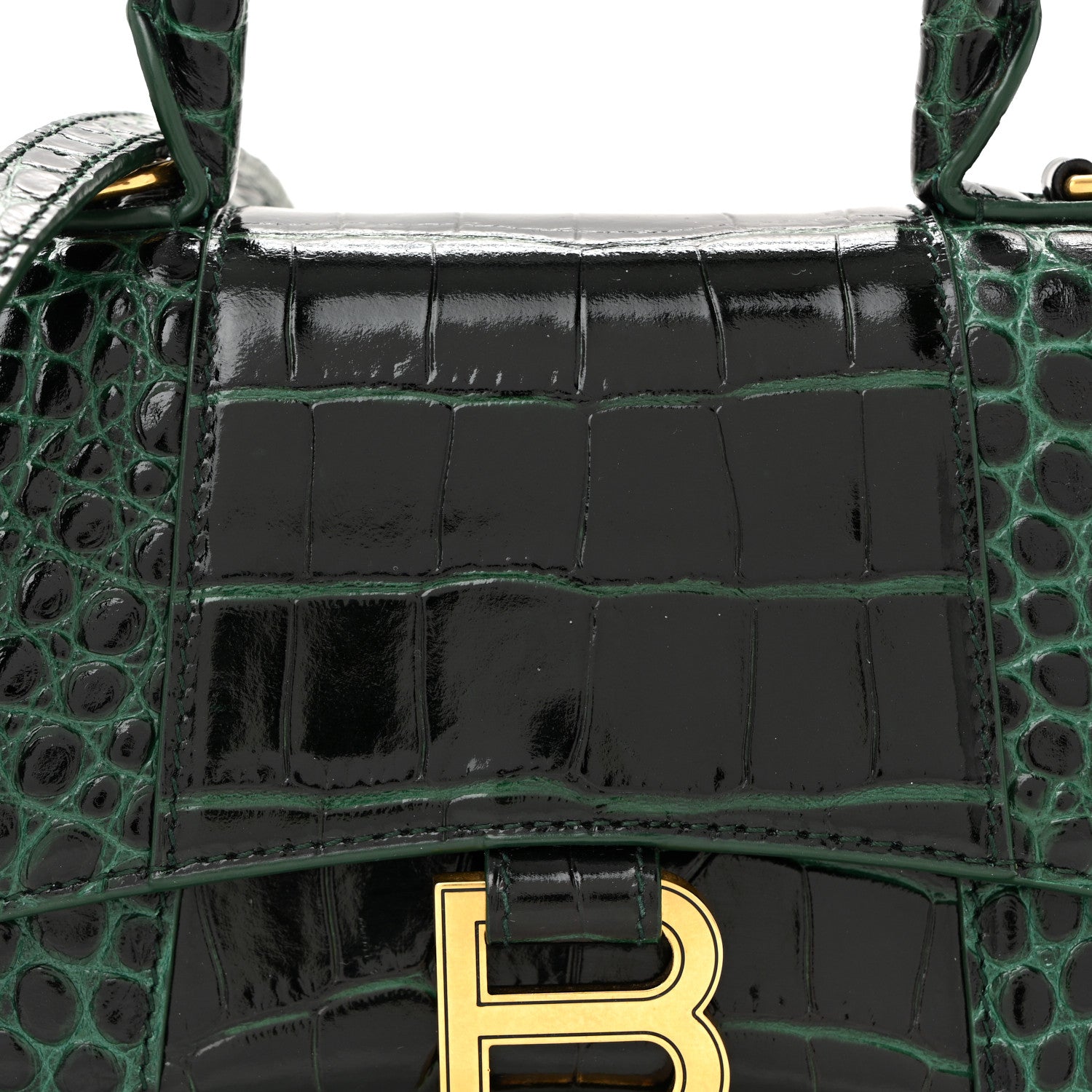 Balenciaga Shiny Calfskin Crocodile Embossed Hourglass Top Handle