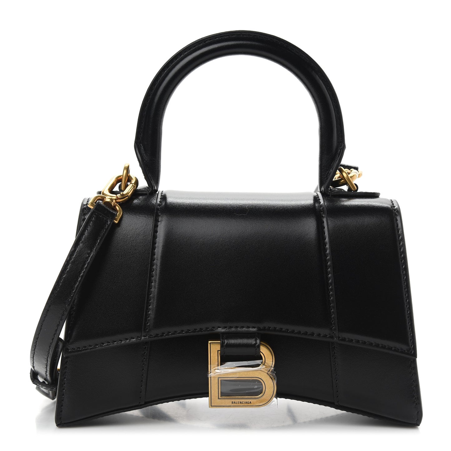 Shiny Box Calfskin Hourglass Top Handle Bag XS Black