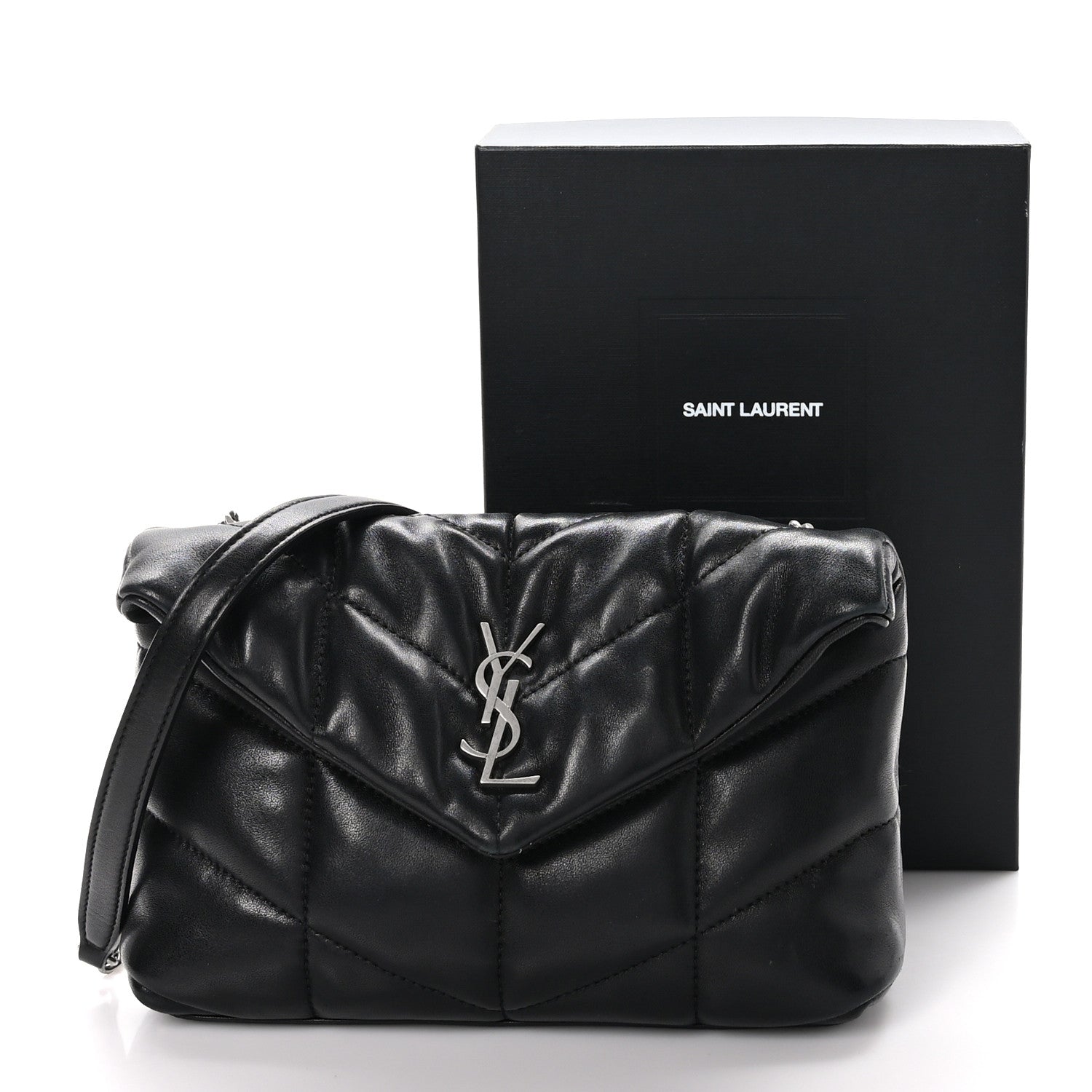 Saint Laurent Lambskin Quilted Toy Loulou Puffer Monogram Chain Satchel Black 12 of 12