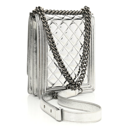 Chanel Metallic Goatskin Quilted North South Boy Flap Silver 3 of 10