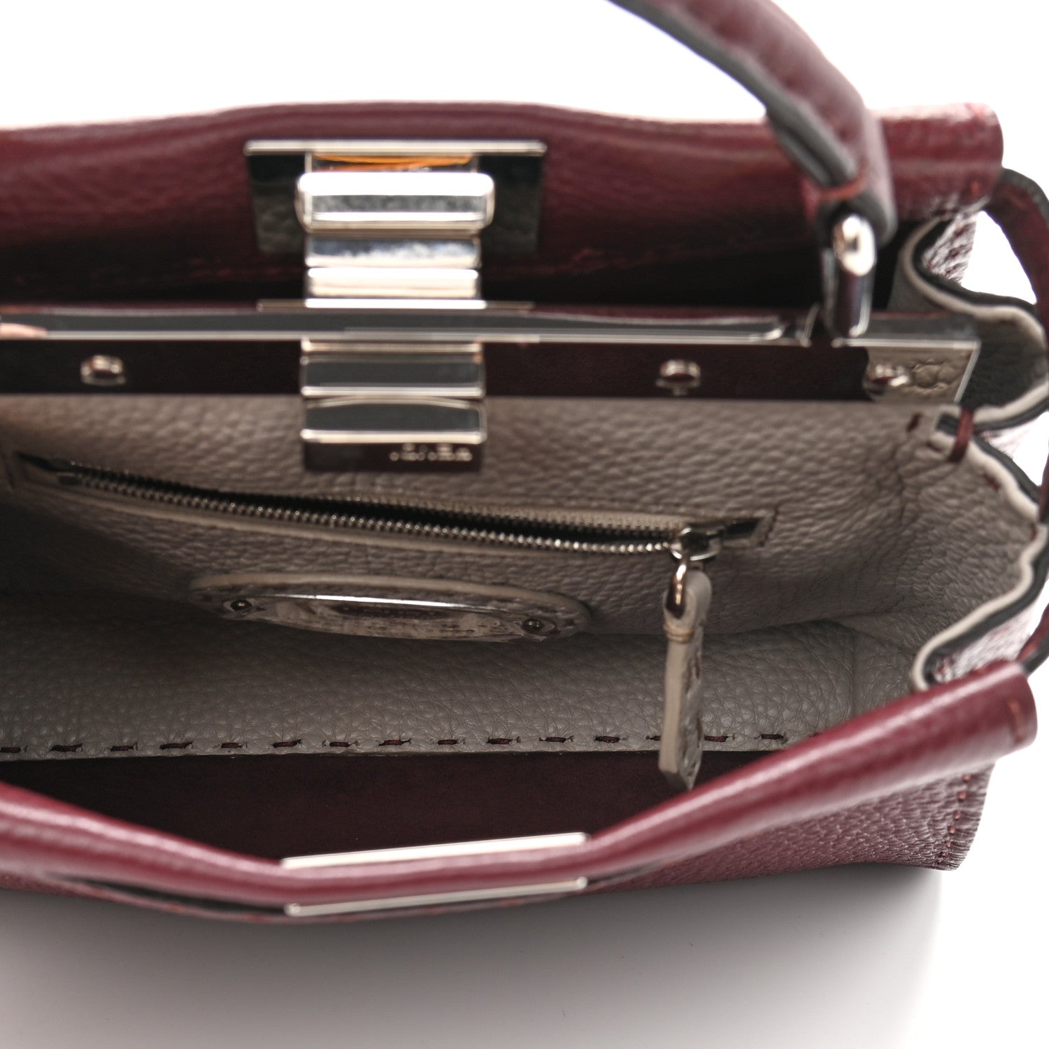 Fendi Cuoio Romano Selleria Bi-Color Mini Peekaboo Iconic Satchel Bordeaux Grigio Polvere 4 of 9