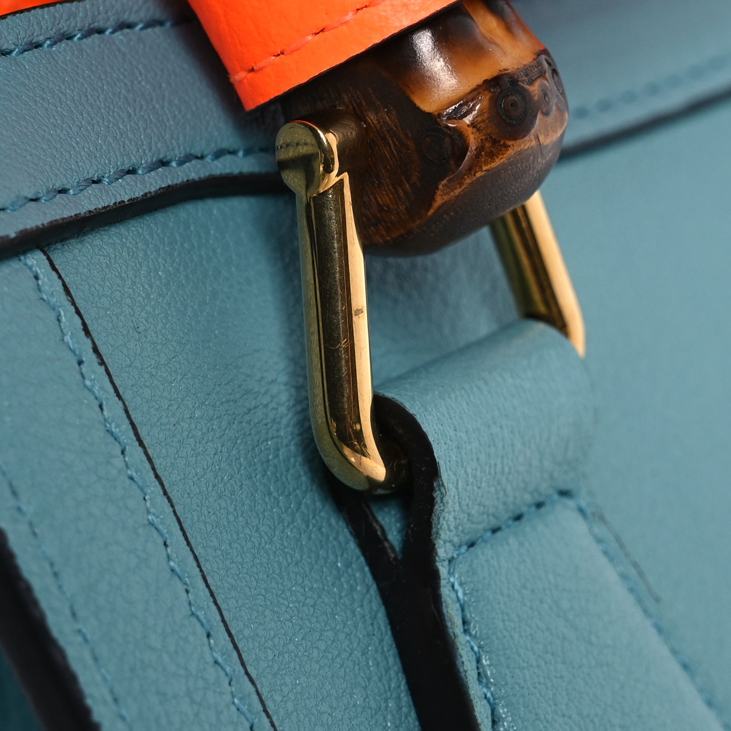Gucci Wonka Grain Calfskin Mini Diana Tote Bag Dusty Azure Orange Fluo 14 of 14