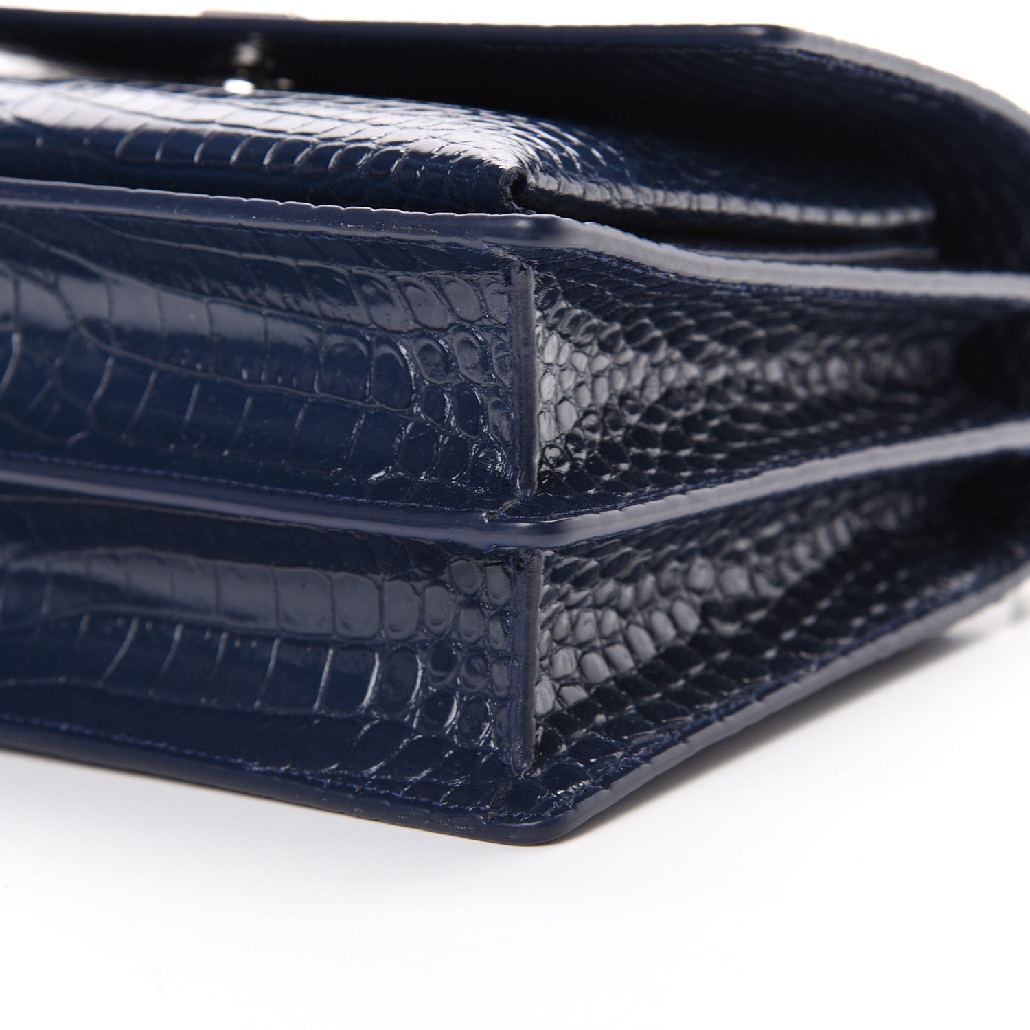 Saint Laurent Calfskin Crocodile Embossed Medium Monogram Sunset Navy 9 of 10