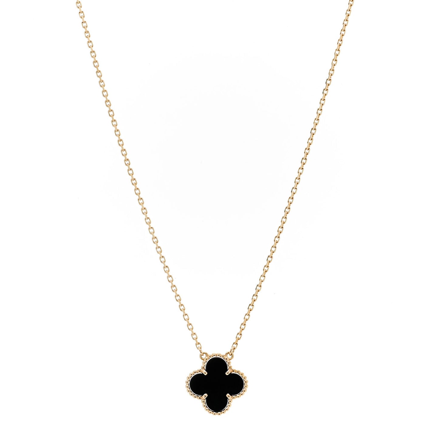 18K Yellow Gold Black Onyx Vintage Alhambra Pendant Necklace