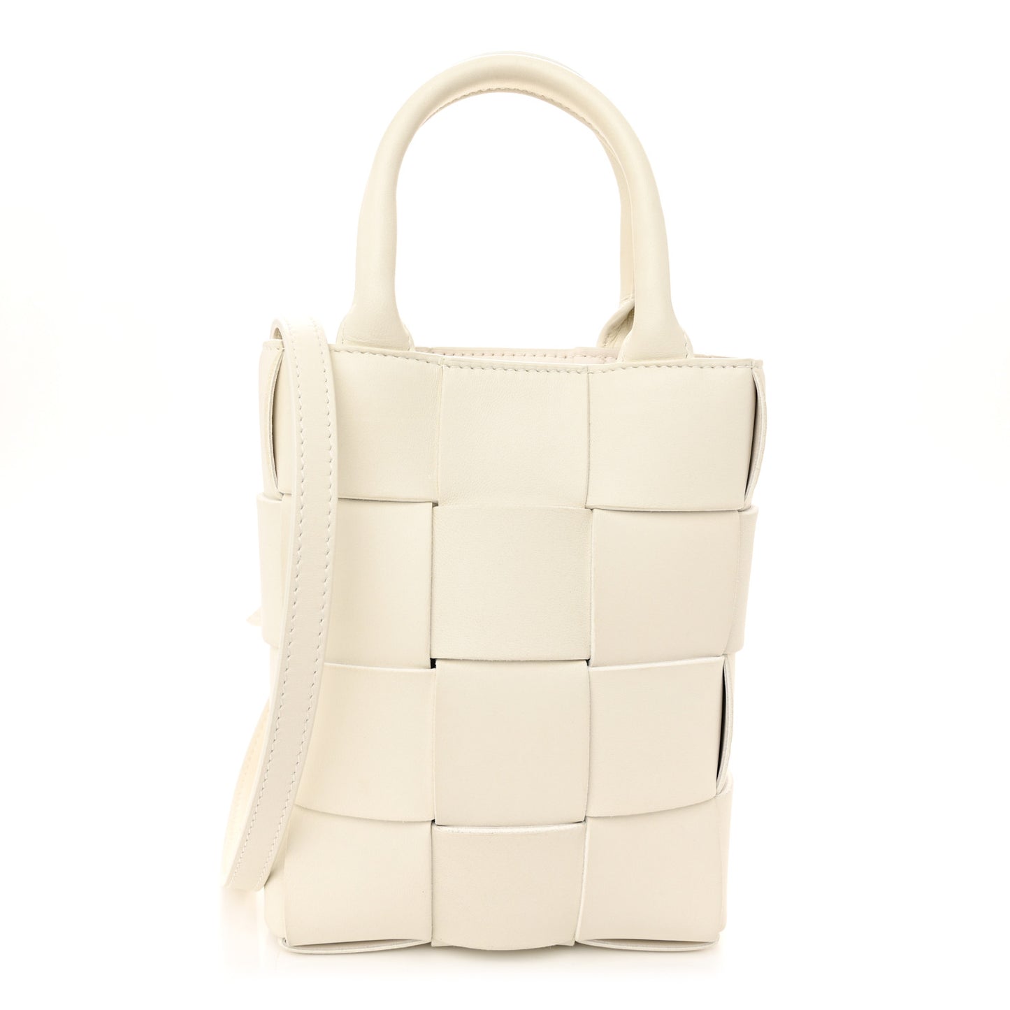 Lambskin Maxi Intrecciato Mini North South Cassette Tote White
