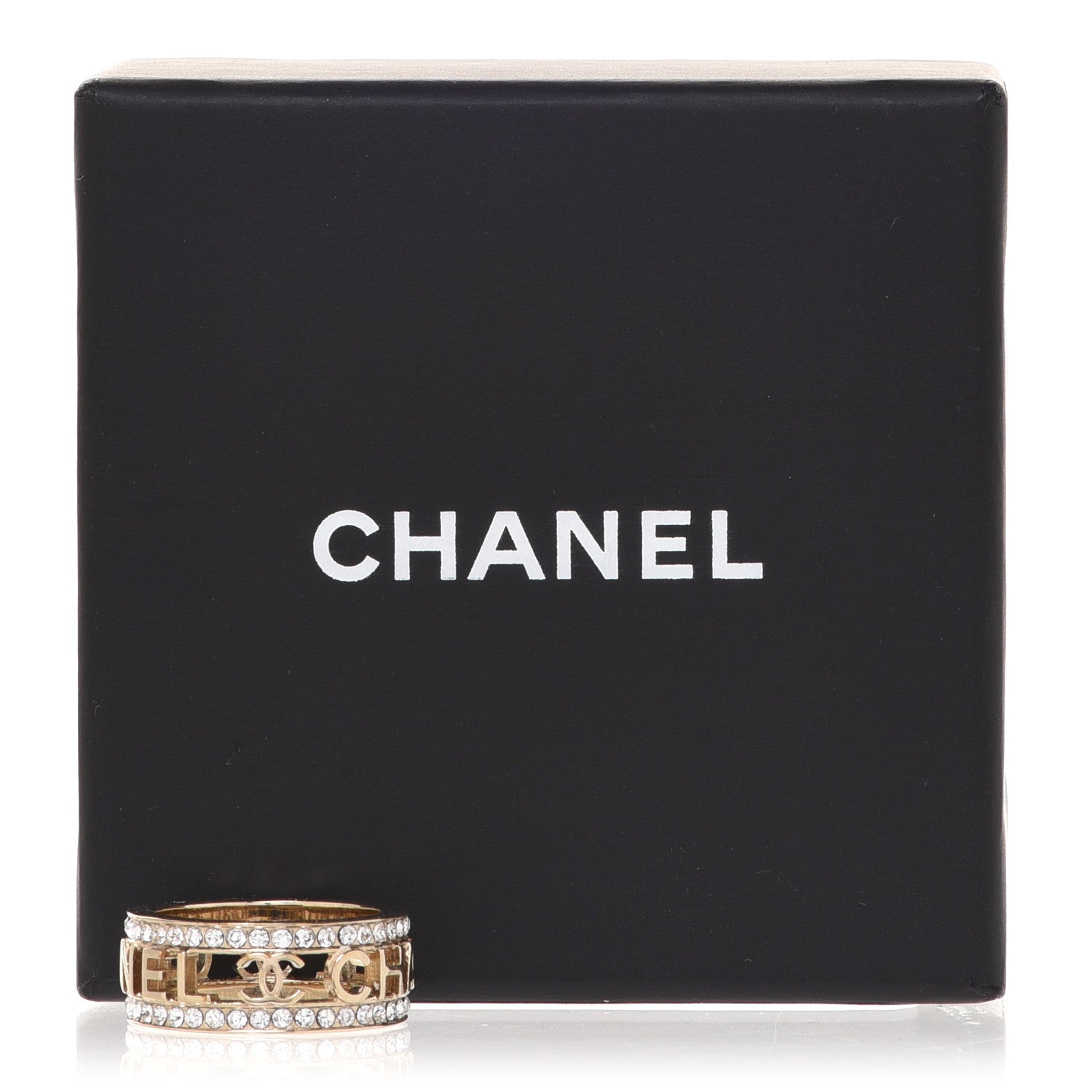 Chanel Metal Crystal Bow-tiful CC Logo Ring 7.25 55 Gold 5 of 5