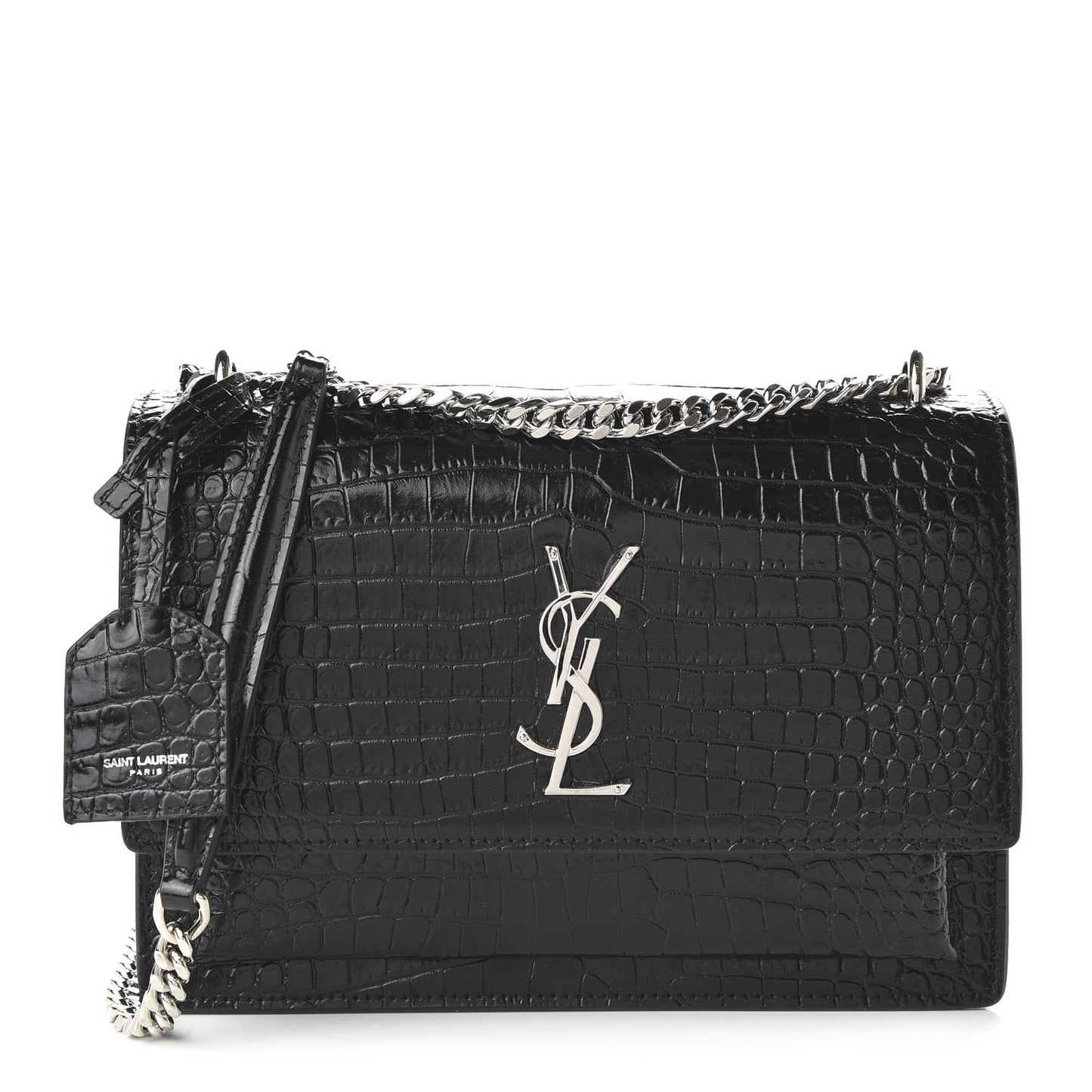 Calfskin Crocodile Embossed Medium Monogram Sunset Black