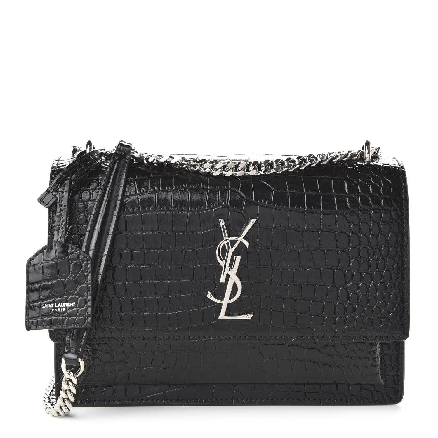 Saint Laurent Calfskin Crocodile Embossed Medium Monogram Sunset Black 1 of 9