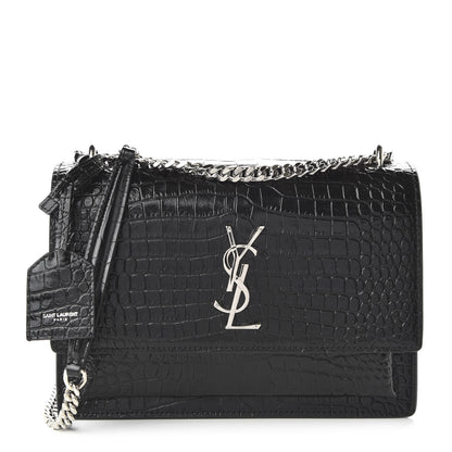 Saint Laurent Calfskin Crocodile Embossed Medium Monogram Sunset Black 1 of 9