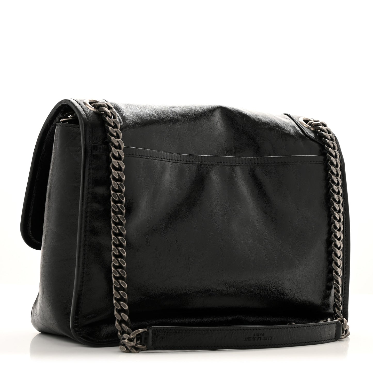 Crinkled Calfskin Monogram Medium Niki Chain Satchel Black