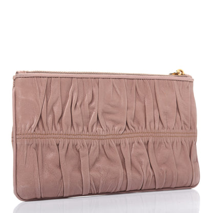 Prada Nappa Gaufre Ruched Pouch Cammeo 3 of 12