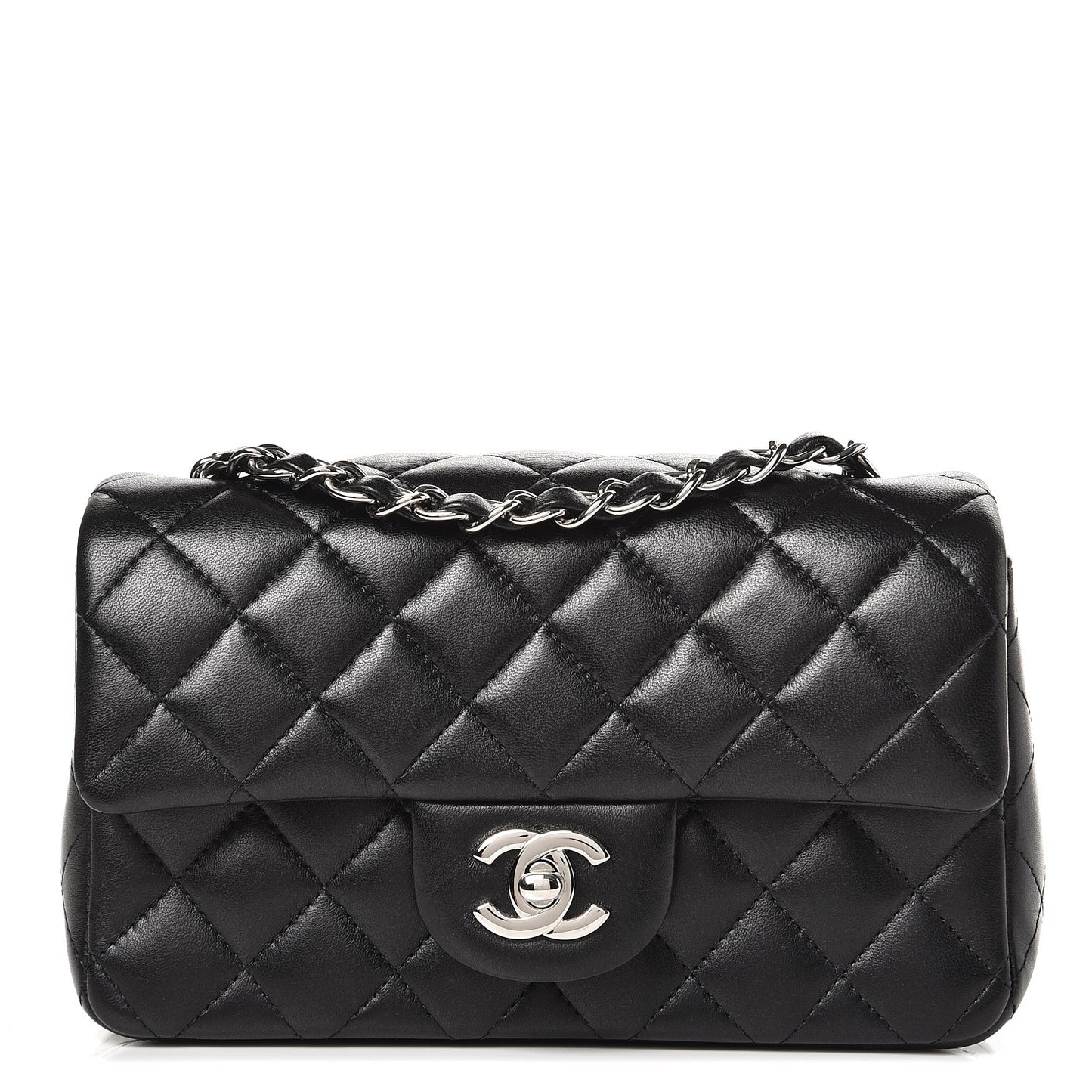 Lambskin Quilted Mini Rectangular Flap Black