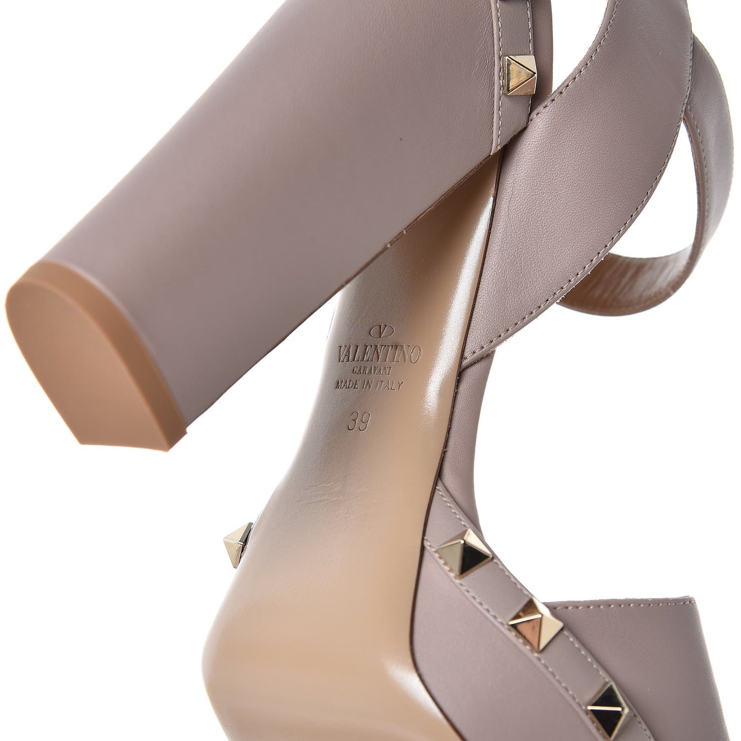 Calfskin Rockstud 75/125mm Platform Sandals 39 Poudre