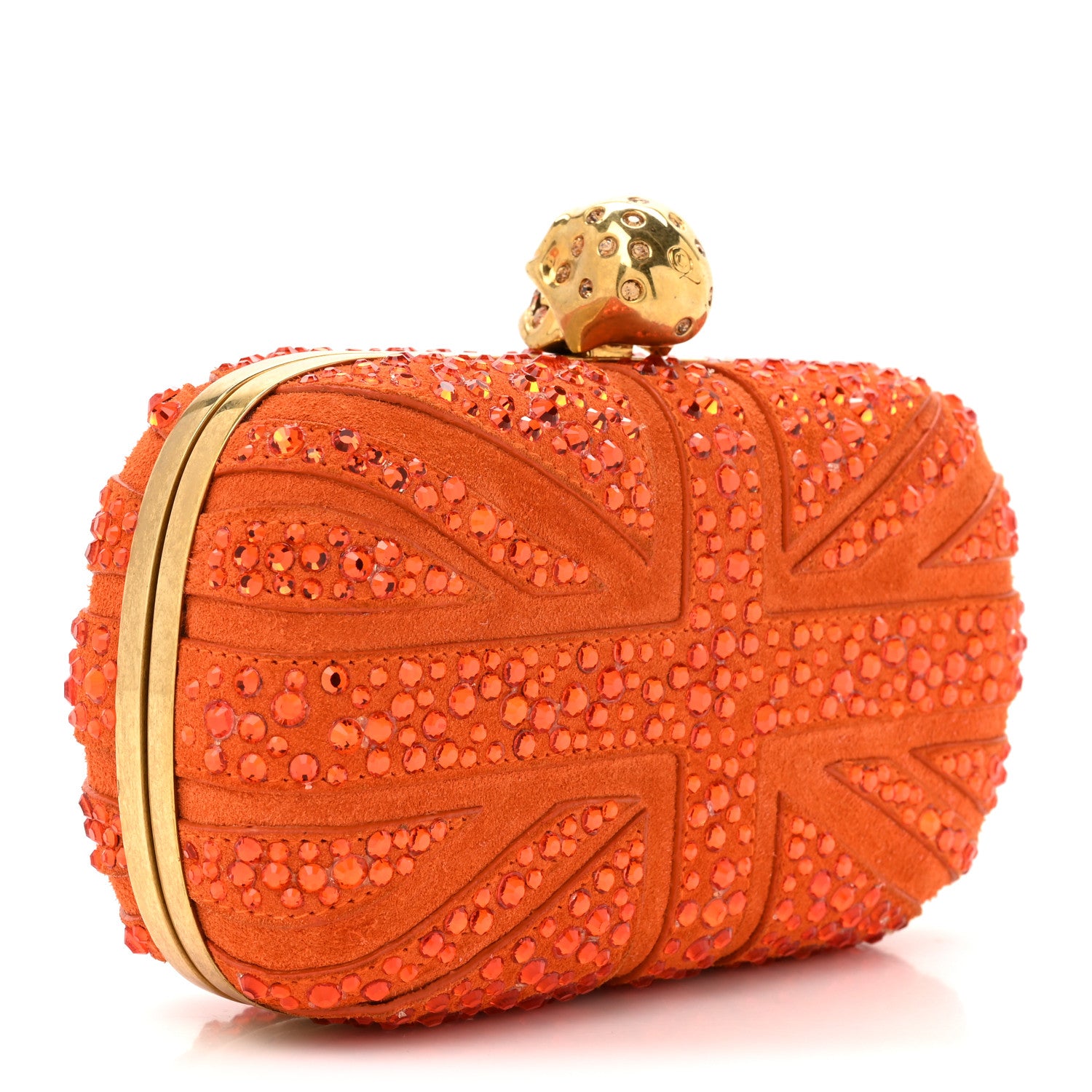 Alexander McQueen Suede Crystal Britannia Skull Box Clutch Orange 3 of 14
