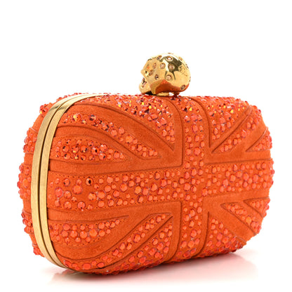 Alexander McQueen Suede Crystal Britannia Skull Box Clutch Orange 3 of 14