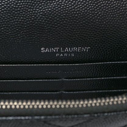 Saint Laurent Grain De Poudre Matelasse Chevron Monogram Envelope Chain Wallet Black 6 of 11