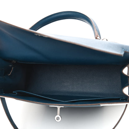 Hermes Epsom Kelly Flag Sellier 32 Bleu Thalassa White 5 of 9