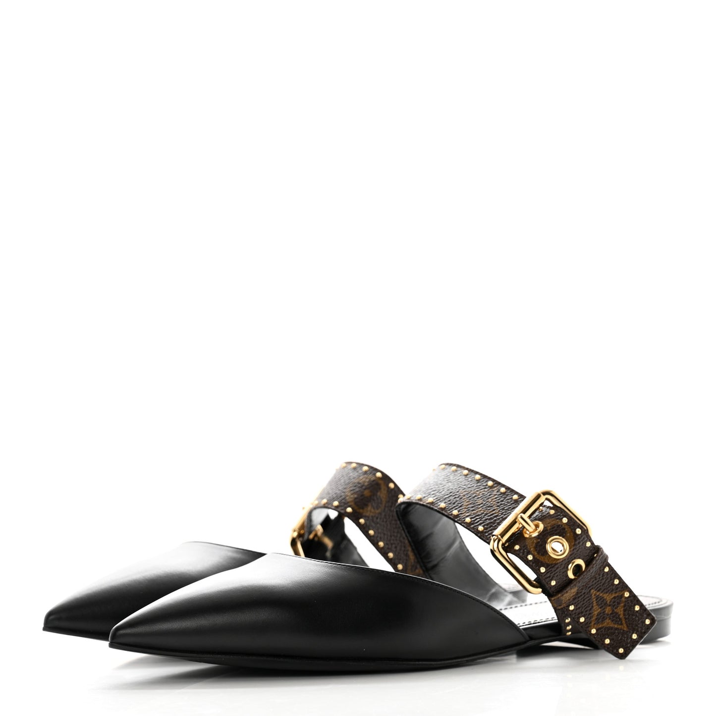 Monogram Studded Sofia Flat Mules 39 Black