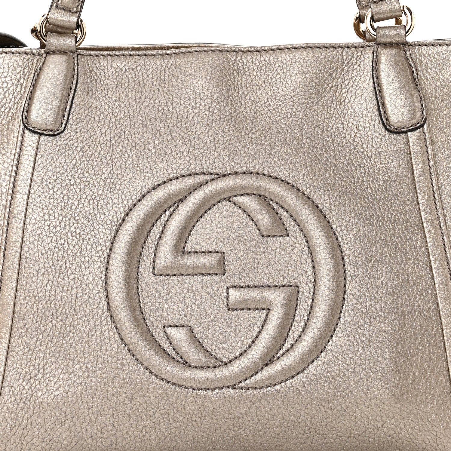 Gucci Metallic Pebbled Calfskin Small Soho Top Handle Bag Golden Beige 9 of 9