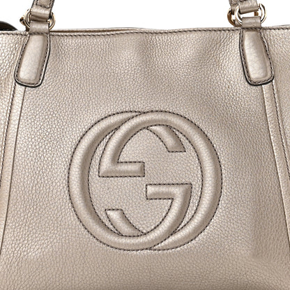 Gucci Metallic Pebbled Calfskin Small Soho Top Handle Bag Golden Beige 9 of 9