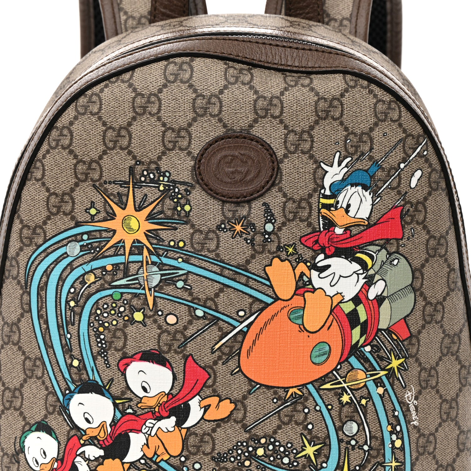 Gucci X DISNEY GG Supreme Monogram Donald Duck Small Interlocking G Dome Backpack Beige Multicolor New Acero 8 of 14