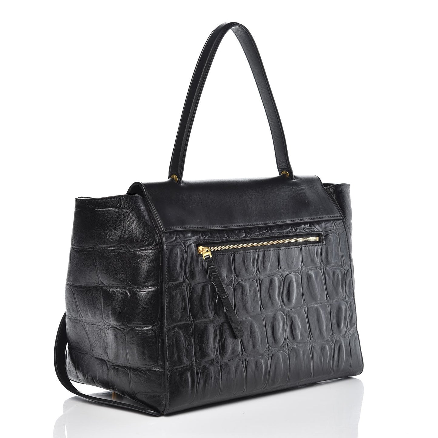 Calfskin Crocodile Embossed Small Belt Bag Black