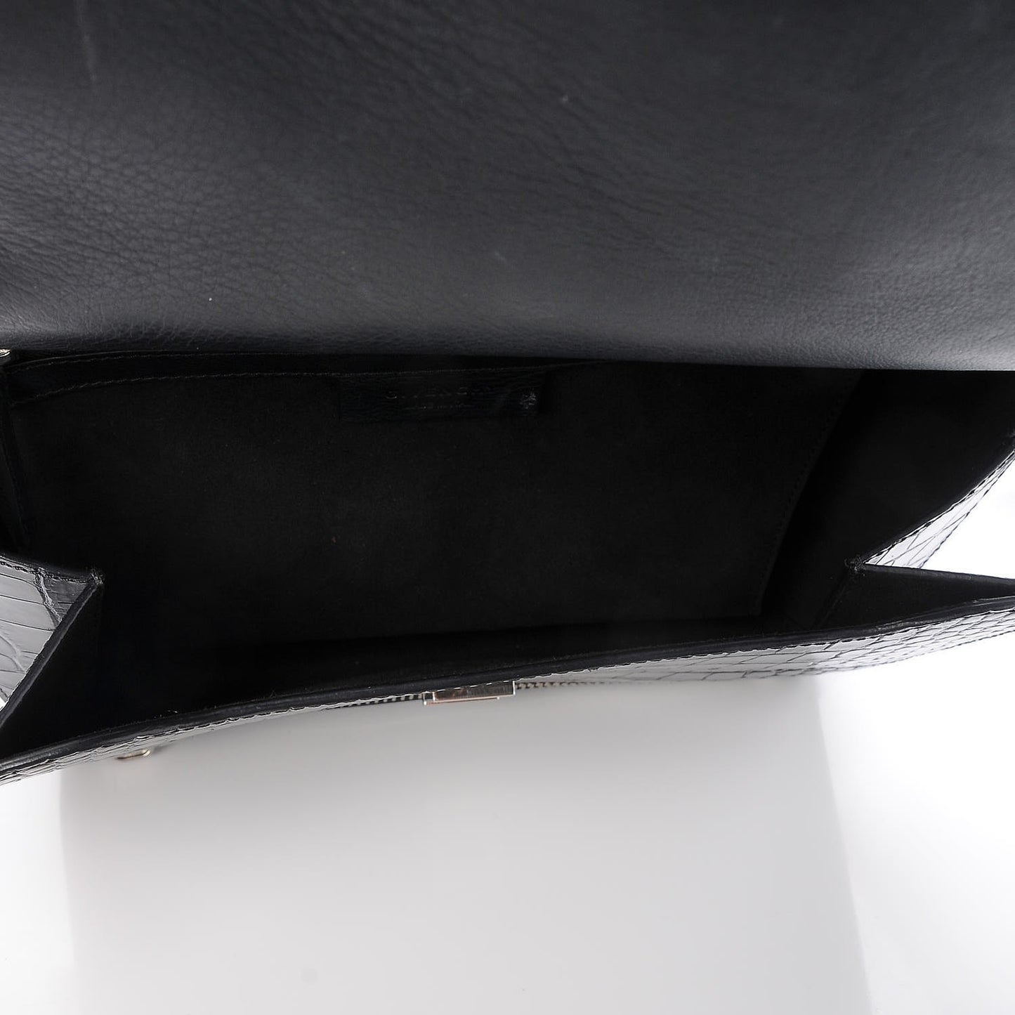Calfskin Crocodile Embossed Medium Pandora Box Crossbody Bag Black