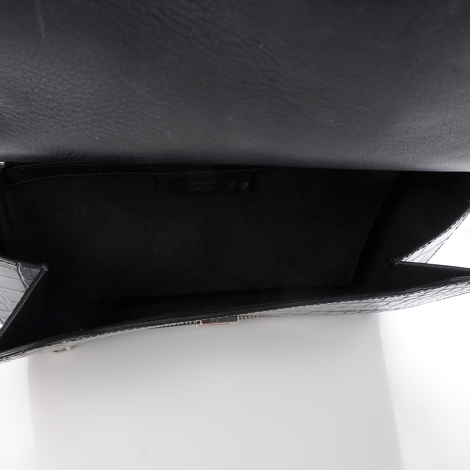 Givenchy Calfskin Crocodile Embossed Medium Pandora Box Crossbody Bag Black 5 of 10