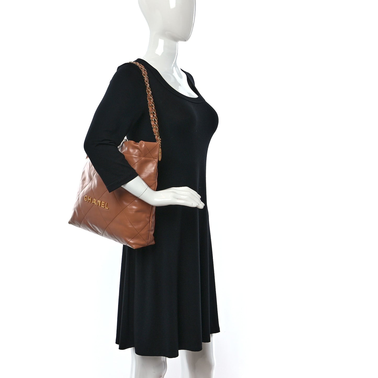 Shiny Calfskin Quilted Small Chanel 22 Camel