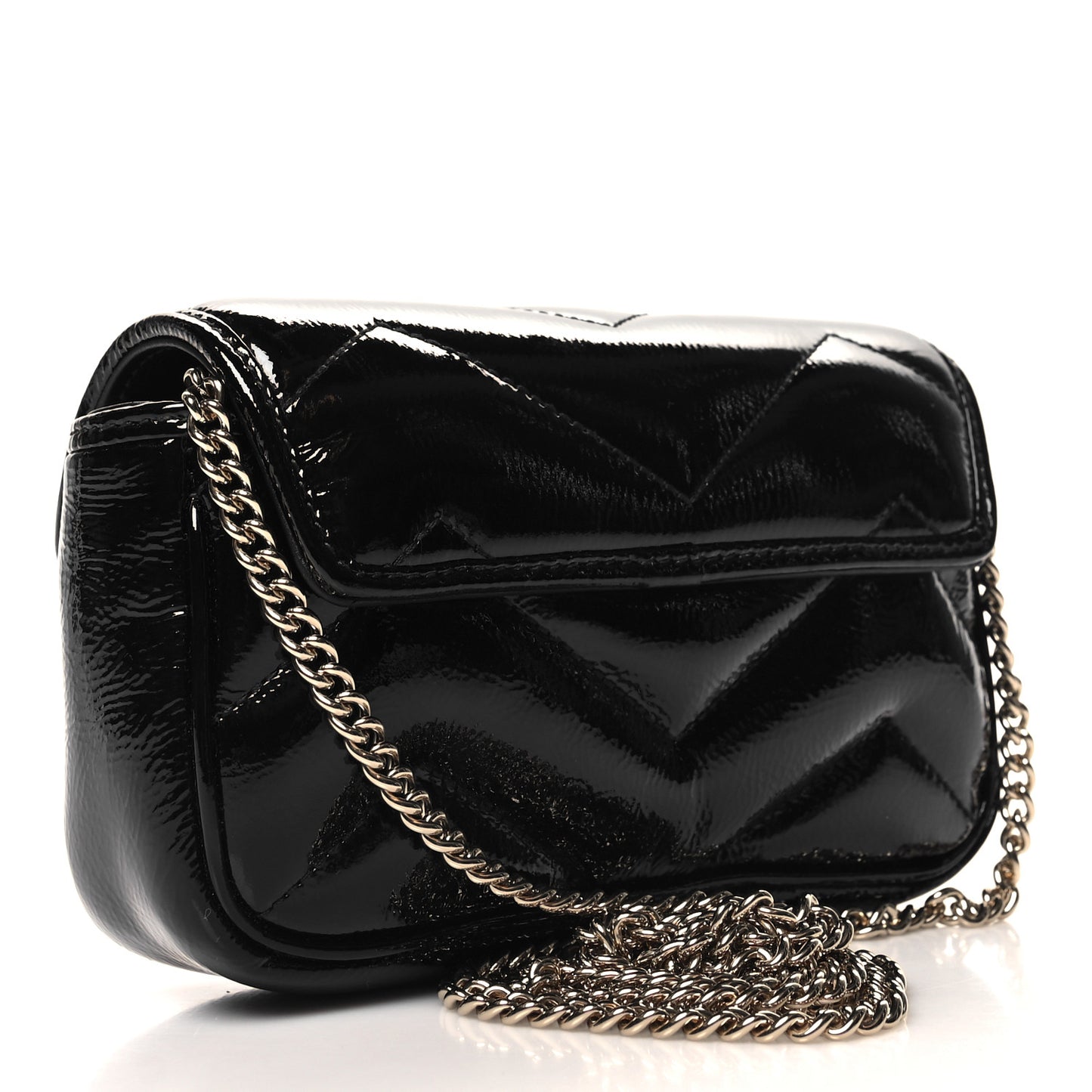 Patent Lambskin Matelasse Super Mini GG Marmont Shoulder Bag Black